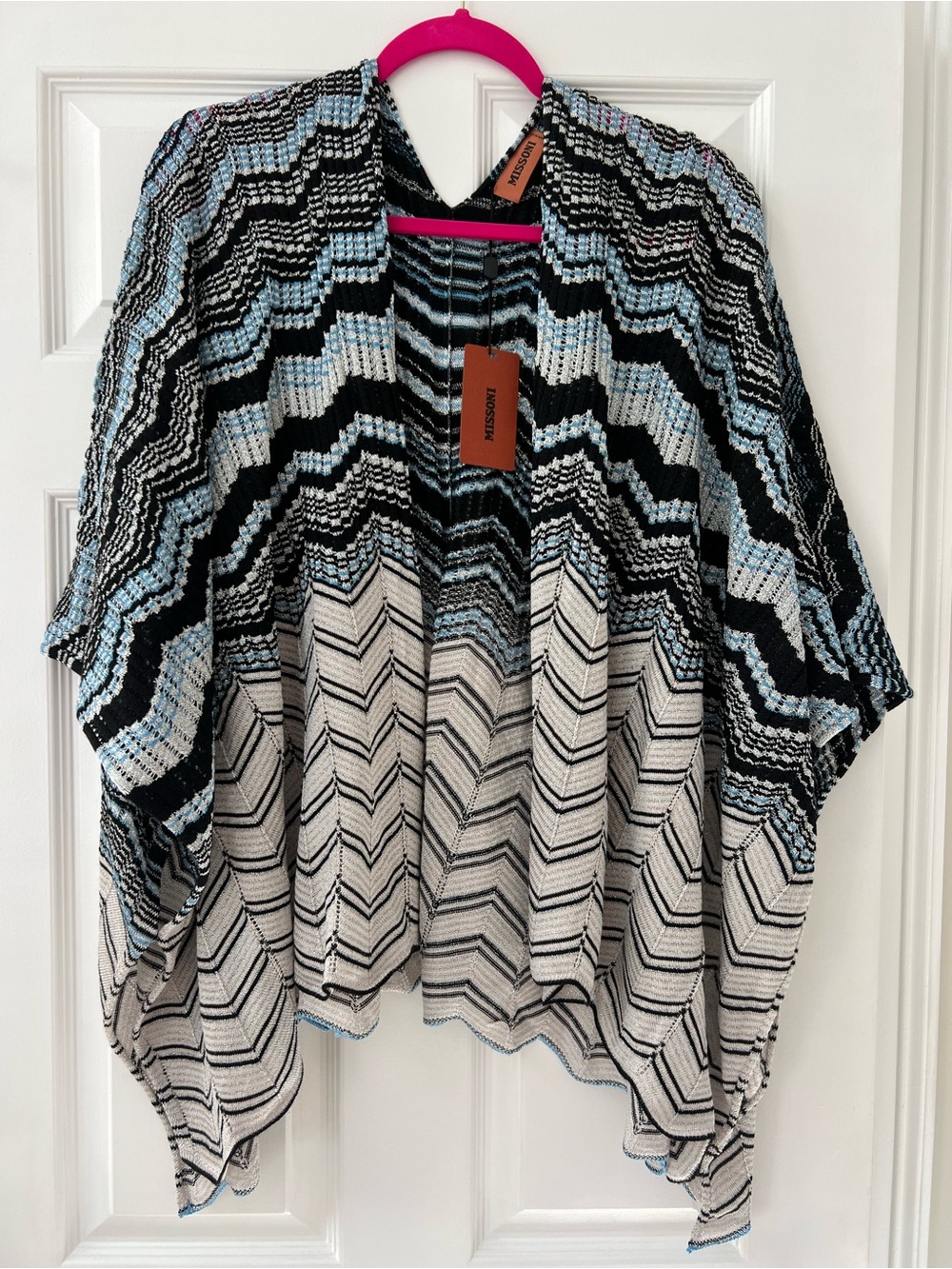 NWT Missoni Black, White & Light Blue Open-Front Knit Tunic Sweater
